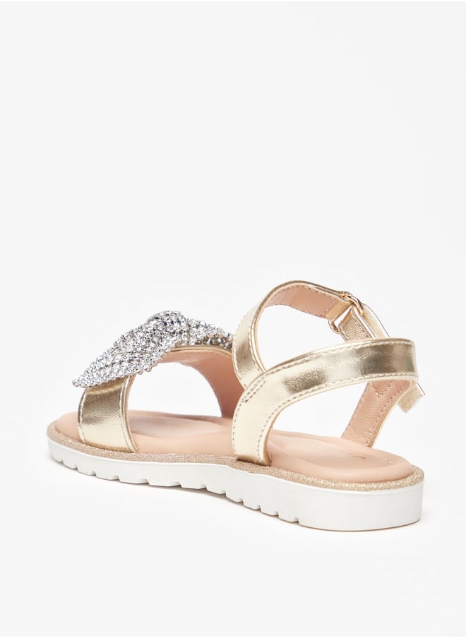 JUNIORS - Girls Bow Embellished Sandals With Hook And Loop Closure - Image 1