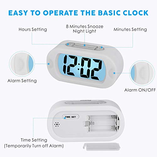 Plumeet Kids Alarm Clock Large Digital LCD Travel Alarm Clocks with Snooze and Night Light - Ascending Sound and Handheld Size - Best Gift for Kids (White) - Image 5