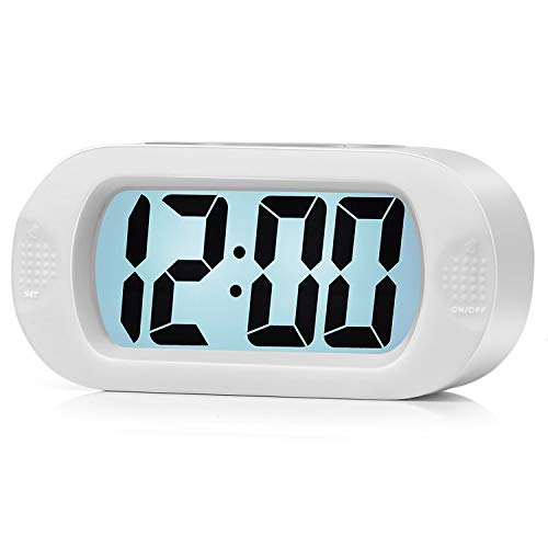 Plumeet Kids Alarm Clock Large Digital LCD Travel Alarm Clocks with Snooze and Night Light - Ascending Sound and Handheld Size - Best Gift for Kids (White) - Image 1