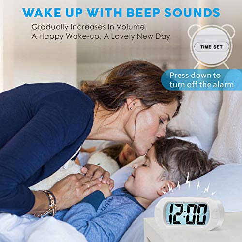 Plumeet Kids Alarm Clock Large Digital LCD Travel Alarm Clocks with Snooze and Night Light - Ascending Sound and Handheld Size - Best Gift for Kids (White) - Image 4