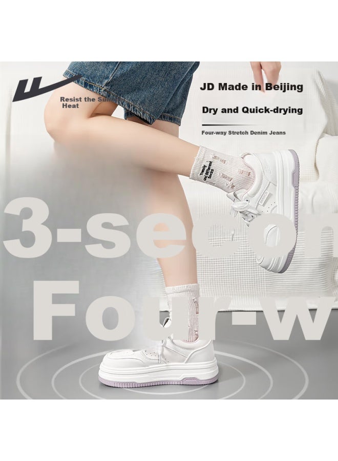 Pull Back Huangli Women's Spring And Summer Comfortable Breathable White Shoes With Thick Soles Increase Casual Sports Shoes White Purple Size 39 - Image 1