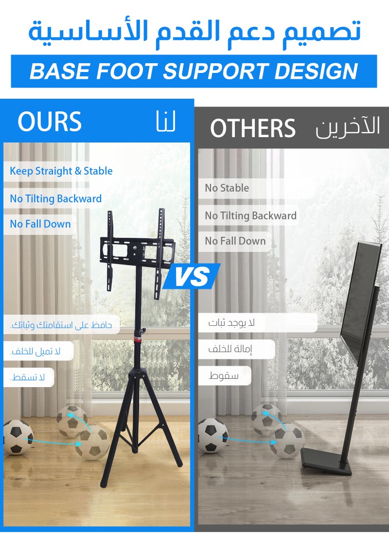 يو إل اتش واي سي - حامل تلفزيون أرضي مناسب لشاشات من ٣٢ إلى ٦٠ بوصة، مناسب لشاشات LCD وLED وOLED و4K. حامل ثابت على الطاولة بزاوية رؤية قابلة للتعديل وسعة تحميل تصل إلى ٢٠ كجم. - Image 1