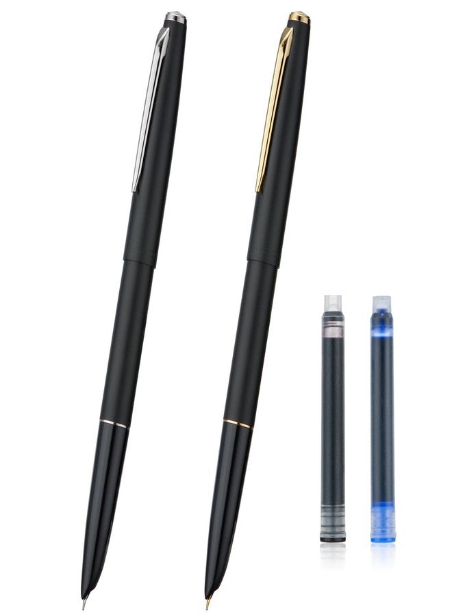 Wikult 2PCS Jinhao 911 Fountain Pen Extra Fine Nib, Matte Black with Gold & Silver Trim, Lightweight and Durable, Includes Ink Cartridges & Converters, Smooth Writing Pen - Image 1