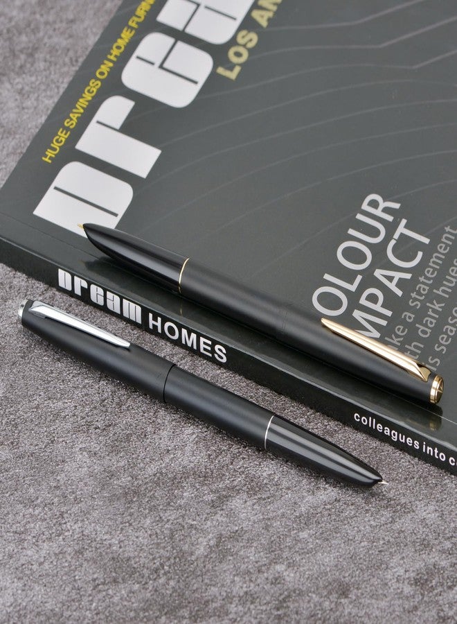 Wikult 2PCS Jinhao 911 Fountain Pen Extra Fine Nib, Matte Black with Gold & Silver Trim, Lightweight and Durable, Includes Ink Cartridges & Converters, Smooth Writing Pen - Image 4