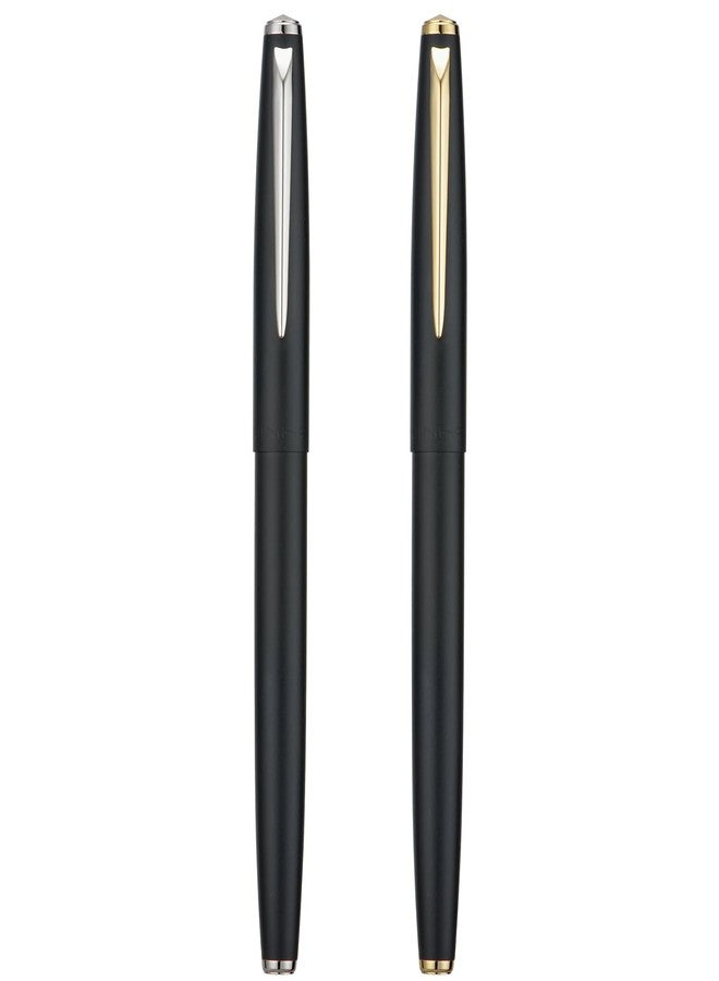 Wikult 2PCS Jinhao 911 Fountain Pen Extra Fine Nib, Matte Black with Gold & Silver Trim, Lightweight and Durable, Includes Ink Cartridges & Converters, Smooth Writing Pen - Image 2