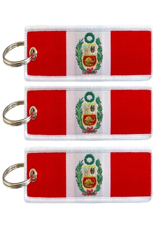 JAVD Peru Flag Keychain Tag with Key Ring - Keys, Cars, Motorcycles, Backpacks, Luggage and Gifts - EDC (3 Pack) - Image 1