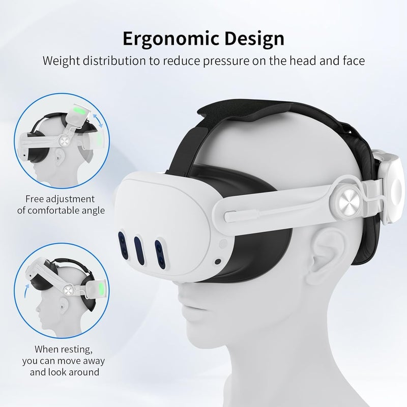 RGEEK حزام رأس مع حزمة بطارية لـ Quest 3: بديل حزام Elite بسعة 6000 مللي أمبير، إكسسوارات VR قابلة للتعديل لـ Quest 3 - Image 2