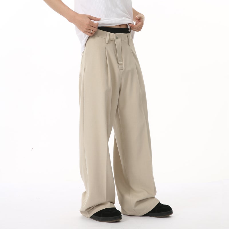 MTLCLOTHES Mens 2024 Fall Casual Wide-Leg Trousers apricot  - Image 5