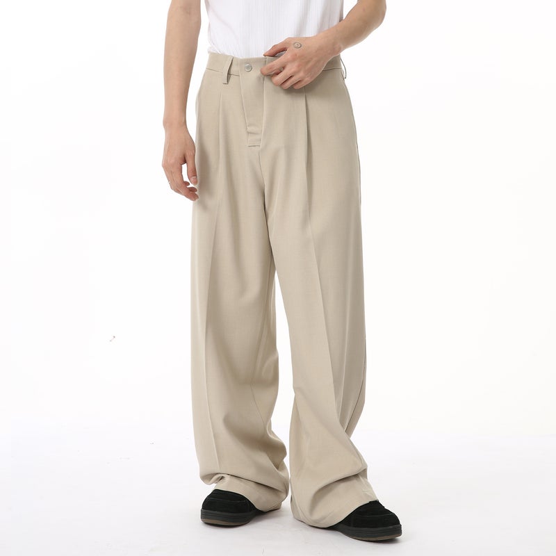 MTLCLOTHES Mens 2024 Fall Casual Wide-Leg Trousers apricot  - Image 4