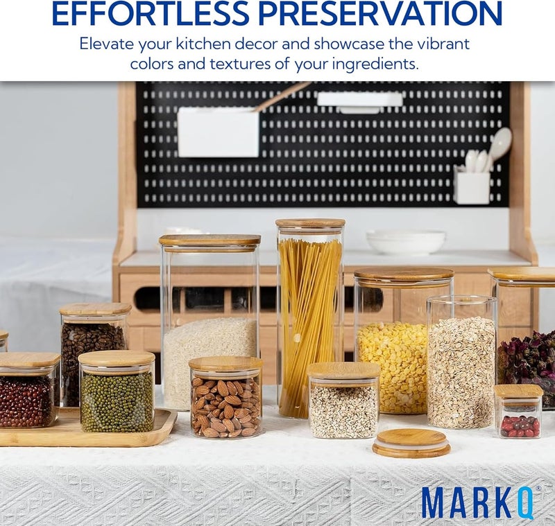 MARKQ برطمان تخزين زجاجي بغطاء من الخيزران، 2500 مل، 10x25 سم – حاوية كبيرة محكمة الإغلاق لتخزين الأرز، الدقيق، الحبوب، البقوليات، الفواكه المجففة والوجبات الخفيفة، عبوة من 2 - Image 5