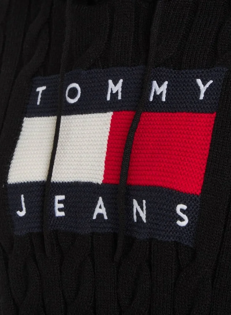 TOMMY JEANS Cropped Cable Knit Flag Badge Hoody