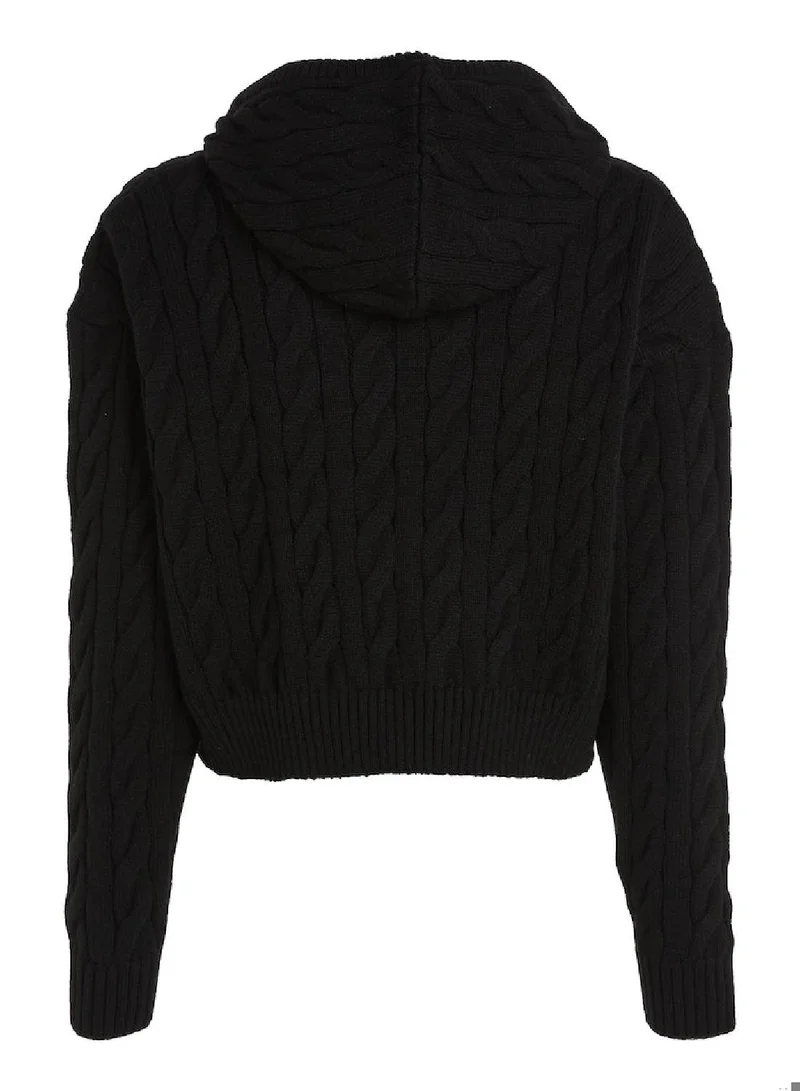 TOMMY JEANS Cropped Cable Knit Flag Badge Hoody