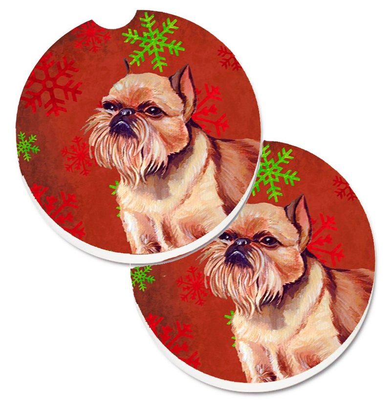 Caroline's Treasures LH9314CARC Brussels Griffon Red and Green Snowflakes Holiday Christmas Set of 2 Cup Holder Car Coasters Absorbent Sandstone Coasters for Car Cup Holders Gifts for Men or Women  La