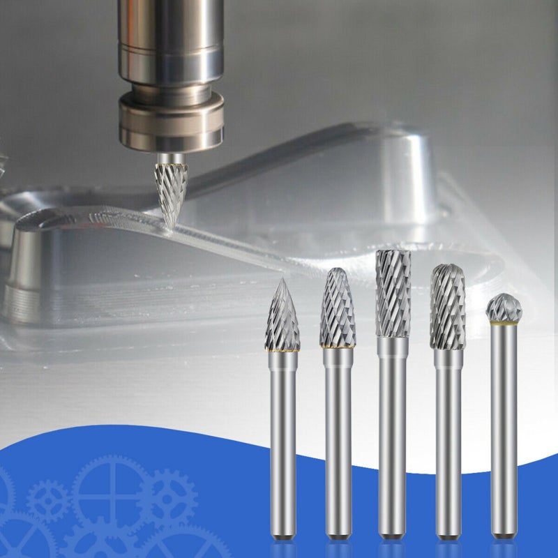 Carbide Burrs 5Pcs Double Cut Solid Carbide Rotary Burr Set - Heat-Treated Carbide Technology Ensures Strong Pointed Features Quick Cut Burrs for Woodworking Metal Engraving DIY Precision Cutting - Image 2