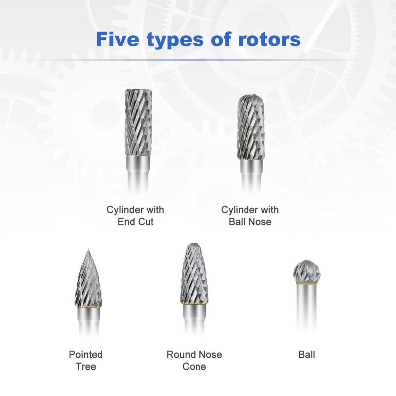 Carbide Burrs 5Pcs Double Cut Solid Carbide Rotary Burr Set - Heat-Treated Carbide Technology Ensures Strong Pointed Features Quick Cut Burrs for Woodworking Metal Engraving DIY Precision Cutting - Image 3