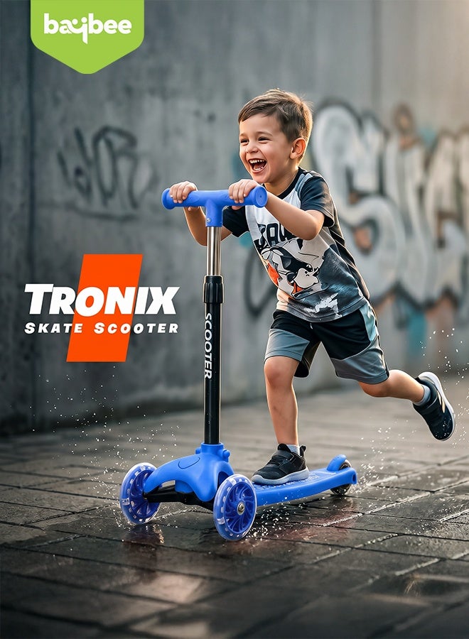 BAYBEE Kick Scooter for Kids | 3 Wheel Kids Scooter with 3 Height Adjustable, LED PU Wheels & Rear Brake | Skate Scooter for Childrens Upto 50Kgs Weight Capacity | Runner Scooters for Kid 3 to 10 Years Boy Girl Blue - Image 2