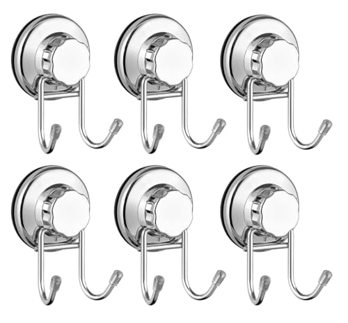 SANNO Suction Cup Hooks for Shower Vacuum Hook for Flat Smooth Wall Surface Towel Robe Bathroom Kitchen Shower Bath Coat Stainless Steel 6 Pack - Image 1