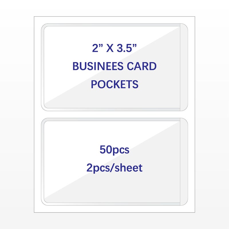 IMAGAME Clear Adhesive Business Card Pocket swith Side Open for Loading, 50 Pack, Plastic Labels Holders for Storage Bins and Library Card, Ideal for Organizing and Protecting Your Business Cards - Image 1