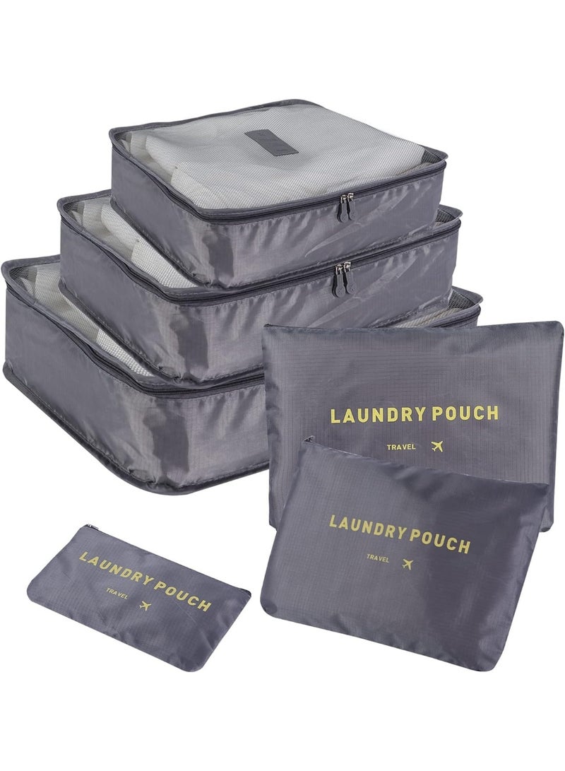 6 Pack Packing Cubes Set Multifunctional Travel Storage Bags Clothes Sorting Bags with Travel Packing Bags Organizer Pouch for Suitcases and Shoes - Grey  - Image 1