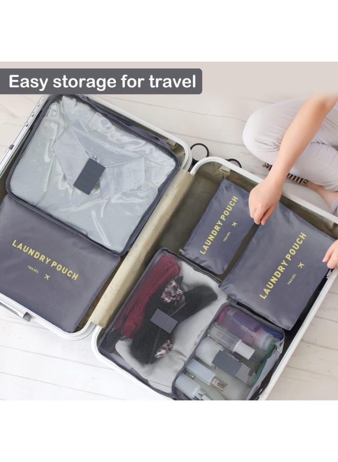 6 Pack Packing Cubes Set Multifunctional Travel Storage Bags Clothes Sorting Bags with Travel Packing Bags Organizer Pouch for Suitcases and Shoes - Grey  - Image 2