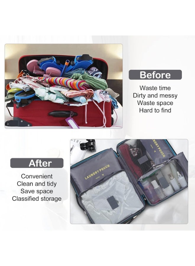 6 Pack Packing Cubes Set Multifunctional Travel Storage Bags Clothes Sorting Bags with Travel Packing Bags Organizer Pouch for Suitcases and Shoes - Grey  - Image 3