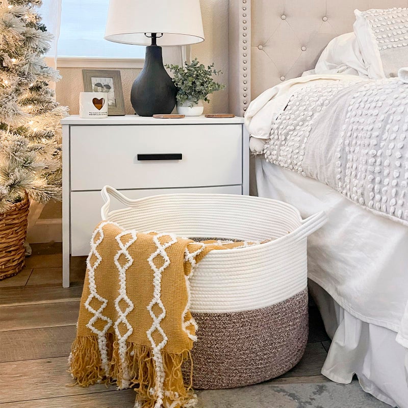 INDRESSME XXXLarge Cotton Rope Basket 21.7" x 21.7" x 13.8" Woven Baby Laundry Blanket Baskets Toy Burr Basket with Handle Storage Comforter Cushions for Christmas Thread Laundry Hamper - Image 3