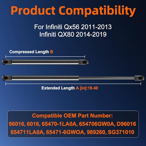 Euplokeer Qty (2) 654716GW0A Hood Strut Lift Support Compatible with Infiniti QX56 2011-2013, Bonnet Gas Shock Strut Fits for Infiniti QX80 2014-2019 Replace OE# 654701LA0A 654706GW0B - Image 2