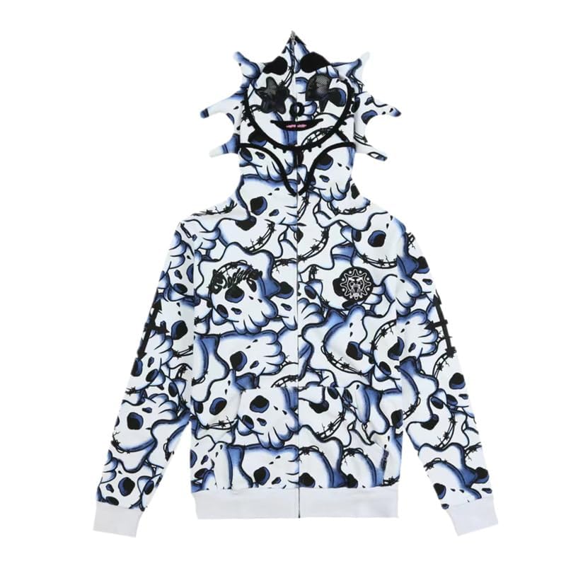 OATSBAS Retro Lazy Style Hoodie for Men Women Fun Multi Angle Full Zip Up Hoodie Oversized Hooded Sweatshirt (Medium,White) - Image 4