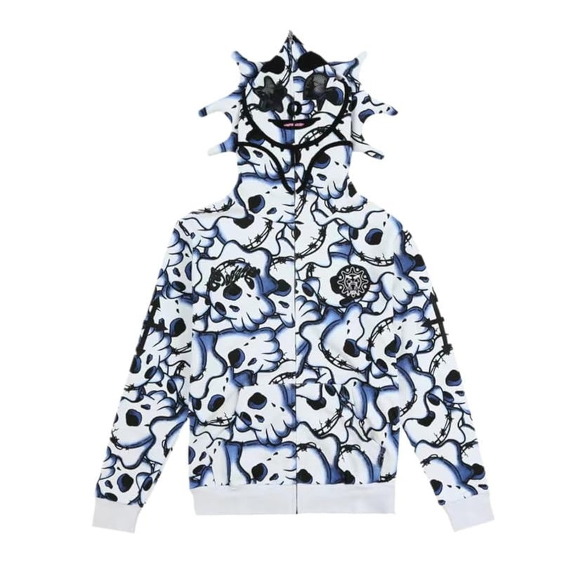 OATSBAS Retro Lazy Style Hoodie for Men Women Fun Multi Angle Full Zip Up Hoodie Oversized Hooded Sweatshirt (Medium,White) - Image 1
