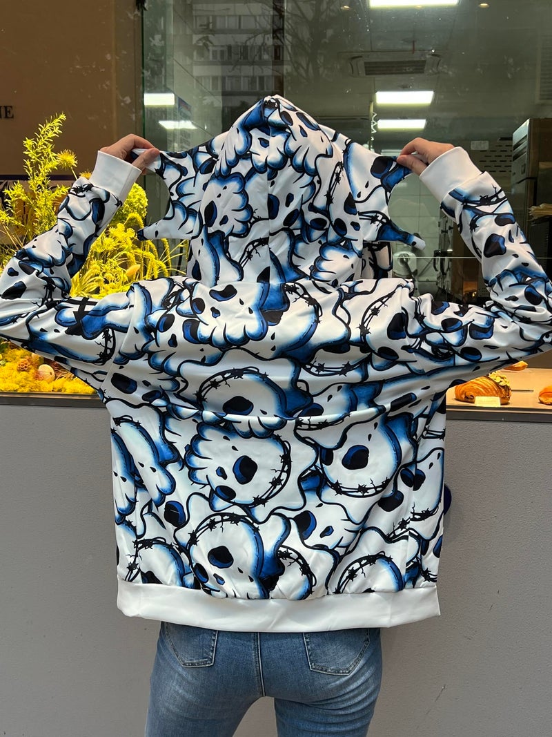 OATSBAS Retro Lazy Style Hoodie for Men Women Fun Multi Angle Full Zip Up Hoodie Oversized Hooded Sweatshirt (Medium,White) - Image 5