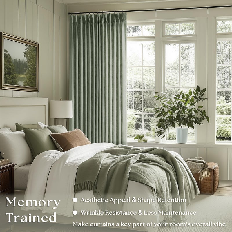 TWODRAPES Green Linen Semi Sheer Curtains 90 Inches Long for Living Room Bedroom Light Filtering Sage Green Textured Burlap Pinch Pleated Curtains 90 Length Hooks Rings Back Tab for Sliding Door 2 Panels - Image 2