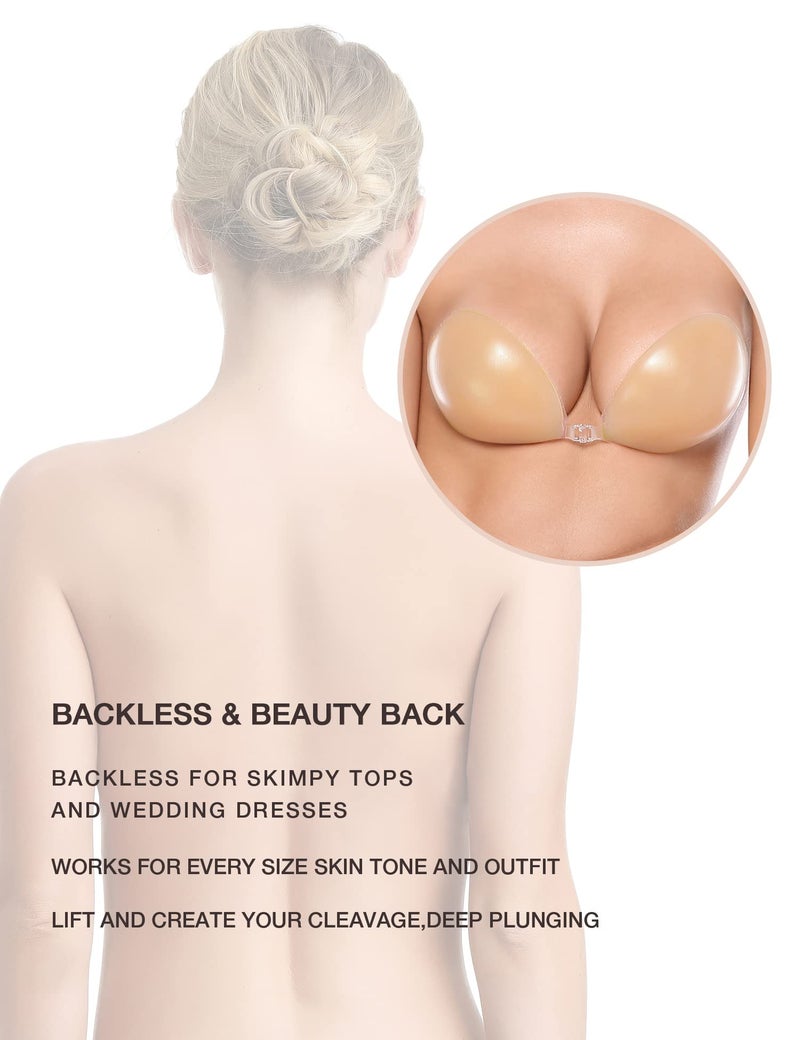Wingslove Adhesive Bra Reusable Strapless Self Silicone Push-up Invisible Sticky Bras for Backless Dress (Nude,B) - Image 4