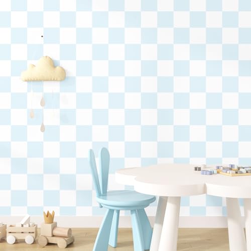 Wallderful Blue and White Checkered Wallpaper Modern Plaid Wallpaper Stick and Peel Renter Friendly Geometric Mosaic Contact Paper for Cabinets and Drawers Countertops Bedroom Table Boho Wall Paper - Image 3