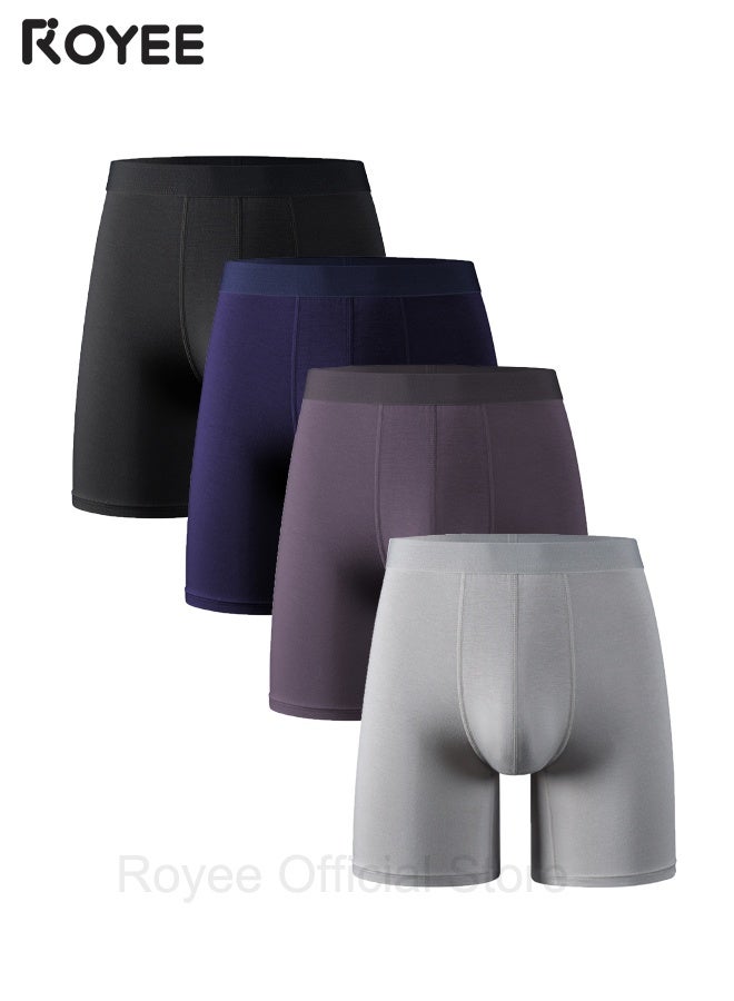 Royee 4Pack Men's Underwear Viscose from Bamboo Boxer Briefs Underwear for Men, Breathable and Soft Extended pants legs For Men's Boxer Briefs  - Image 1