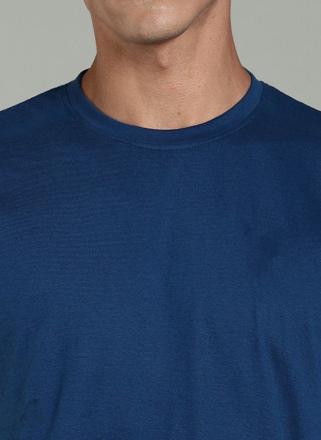 OUTLAWS Men's Solid Round Neck Cotton T-shirt in Blue Color Lock Technology | No Shrinkage | Soft & Breathable Casual Wear - Image 2