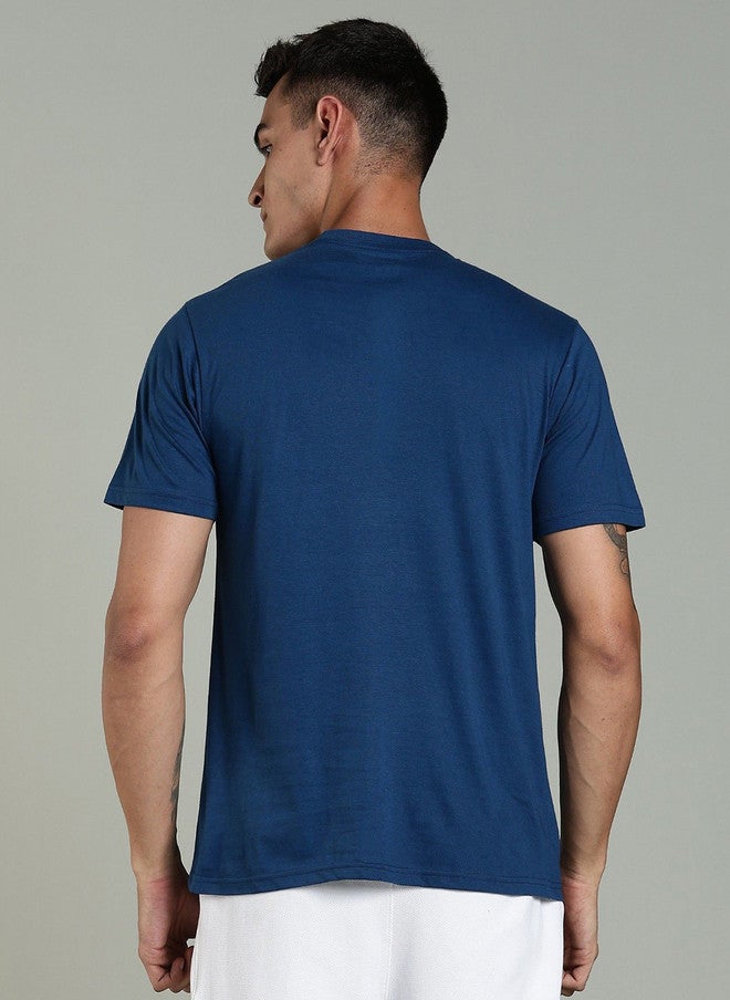OUTLAWS Men's Solid Round Neck Cotton T-shirt in Blue Color Lock Technology | No Shrinkage | Soft & Breathable Casual Wear - Image 5