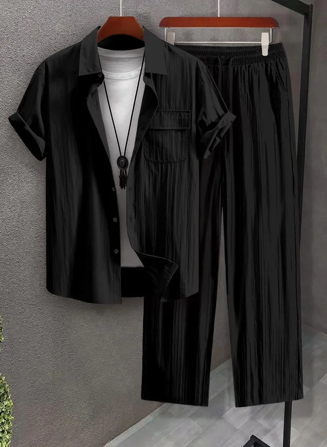 تايك تو Men Plus Size Textured Shirt and Pants Co-ord Set