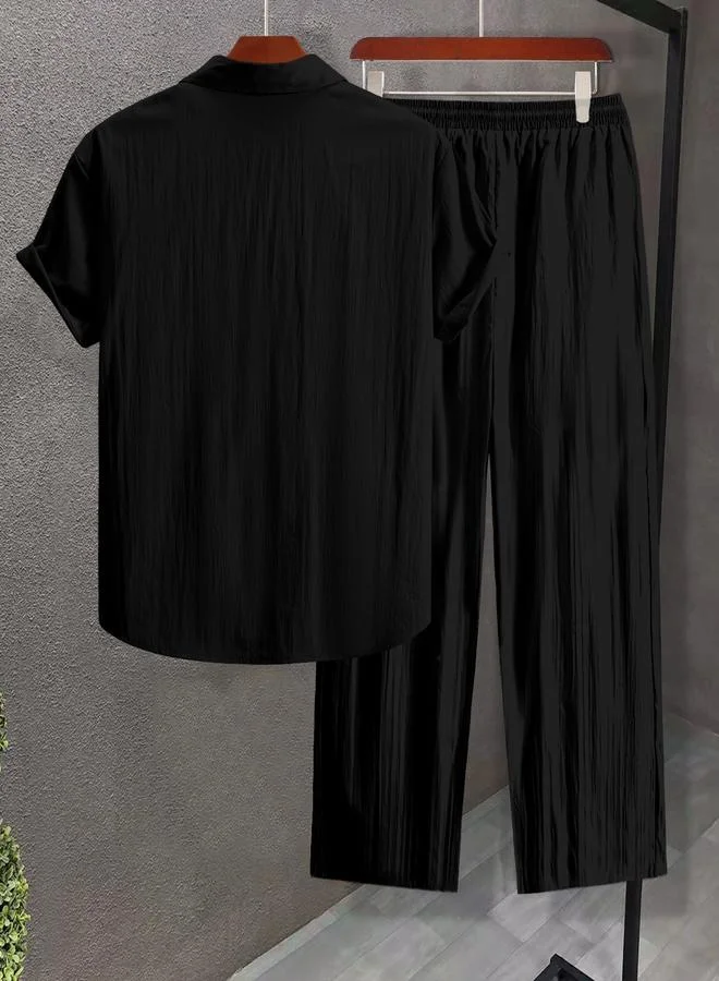 تايك تو Men Plus Size Textured Shirt and Pants Co-ord Set