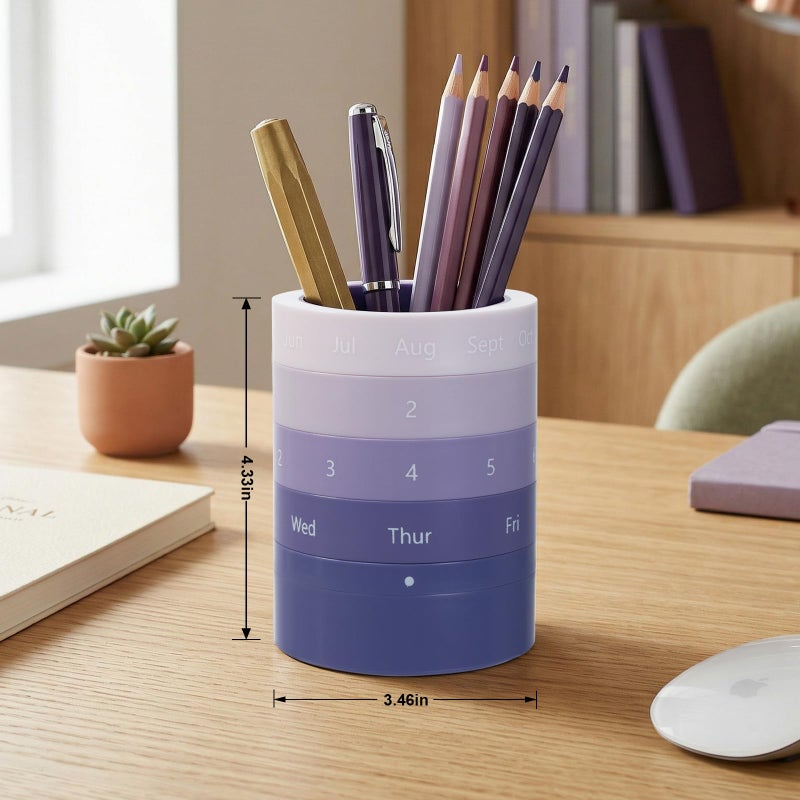 Comix Calender Pen Holder for Desk, Cute Platsic Pencil Holder, Purple Desk Organizer for Home School Office Supplies - Image 2