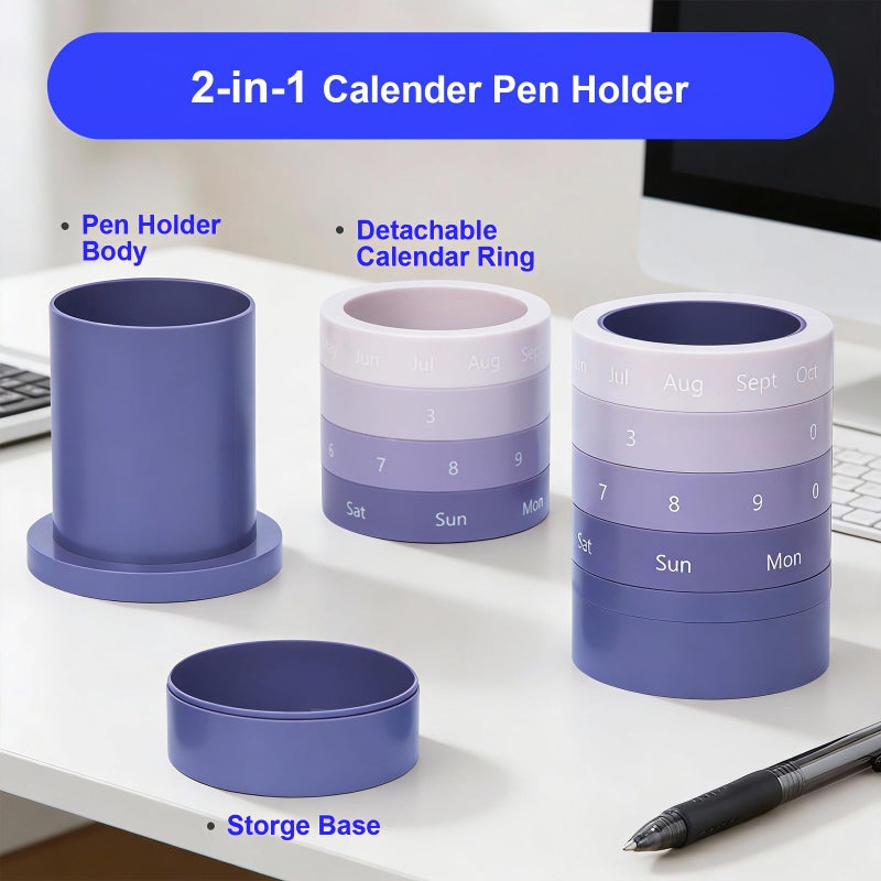 Comix Calender Pen Holder for Desk, Cute Platsic Pencil Holder, Purple Desk Organizer for Home School Office Supplies - Image 3