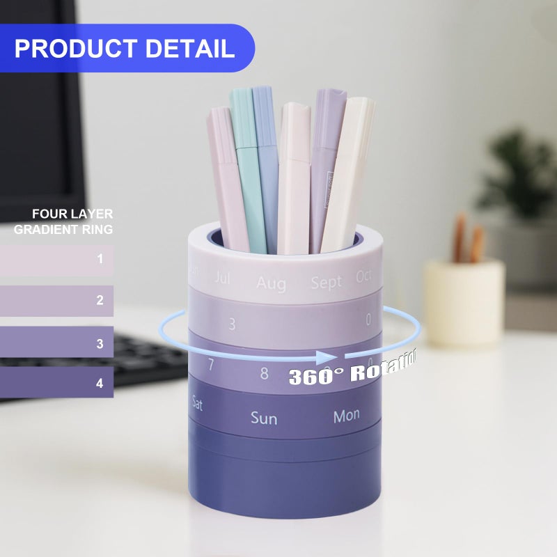 Comix Calender Pen Holder for Desk, Cute Platsic Pencil Holder, Purple Desk Organizer for Home School Office Supplies - Image 4