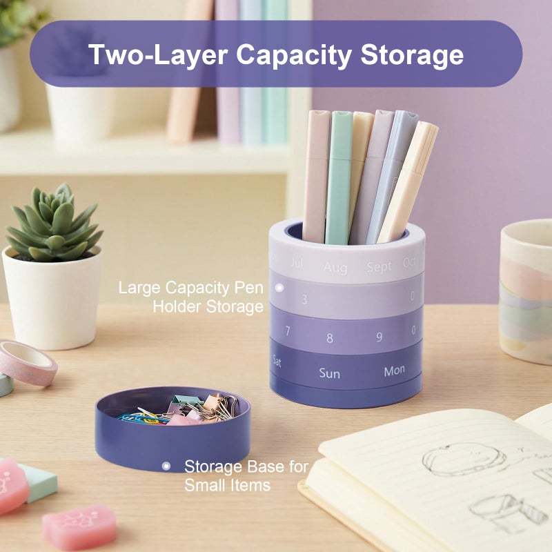 Comix Calender Pen Holder for Desk, Cute Platsic Pencil Holder, Purple Desk Organizer for Home School Office Supplies - Image 5