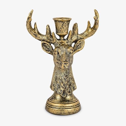 Luminara Taper Candle Holder Reindeer Brass 55 x 8 Classic Stag Head Design Compatible with Luminara Flickering Flameless LED Taper Candles - Image 1