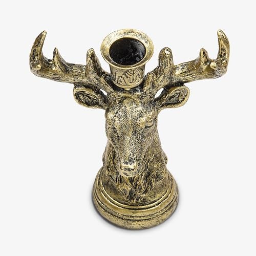 Luminara Taper Candle Holder Reindeer Brass 55 x 8 Classic Stag Head Design Compatible with Luminara Flickering Flameless LED Taper Candles - Image 3