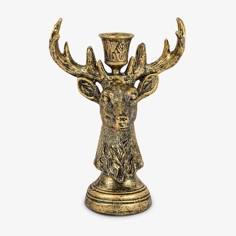 Luminara Taper Candle Holder Reindeer Brass 55 x 8 Classic Stag Head Design Compatible with Luminara Flickering Flameless LED Taper Candles - Image 2