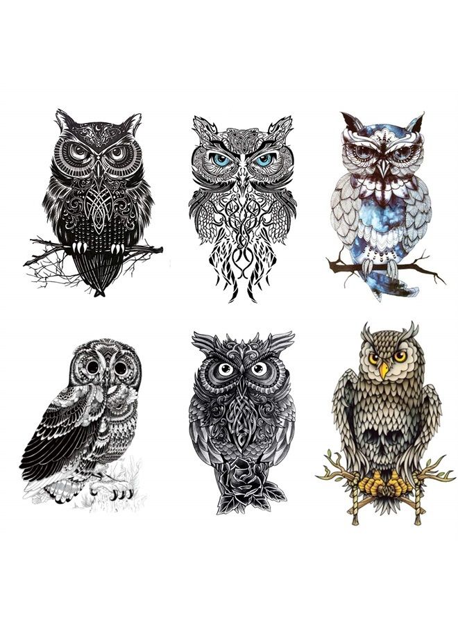 Finrray Owl Temporary Tattoos Large Temporary Tattoo Half Arm Tattoo Sleeves Stickers Shoulder Body Art for Men Women Teens-6 Sheets - Image 1