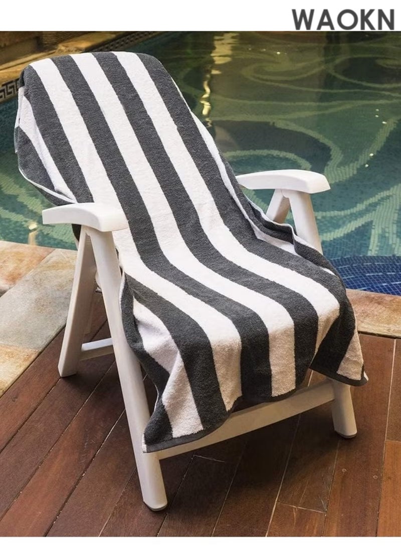 WAOKN Oversized Beach Towel Oversized 100% Cotton Summer Pool Cabana Stripes Highly Absorbent Soft Towel (Gray and White Stripes) - Image 5
