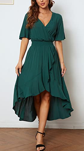 Kormei Womens Short Sleeve Floral Maxi Dress High Low V-Neck Flowy Party Long Dresses XL Green#1 - Image 2