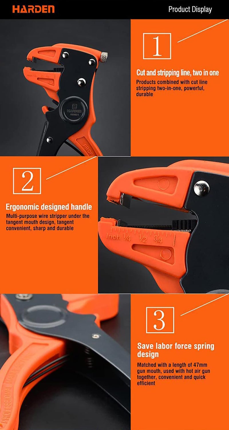 Harden 0.2-6mm Multi-Purpose Wire Stripper, Self-Adjusting Mechanism According to Wire Size, Simple Adjustment Dial for Blade Pressure - 660601 - Image 4