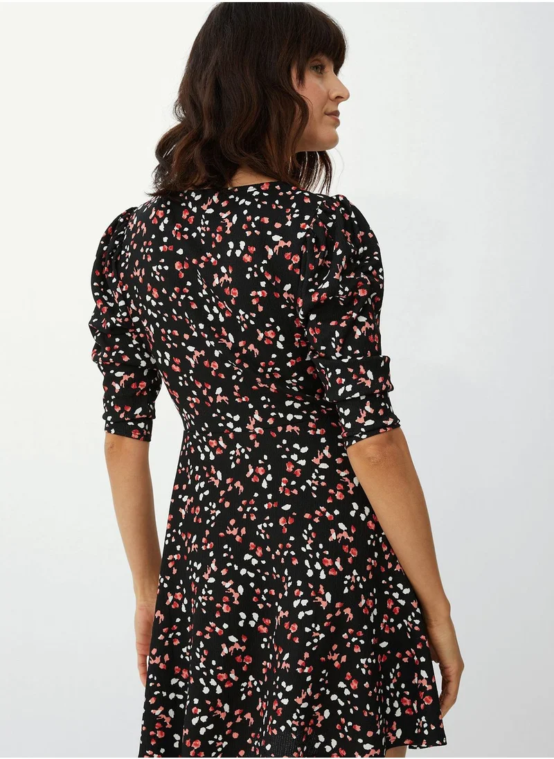 DEBENHAMS Puff Sleeve Floral Print Dress